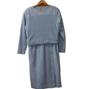 Umba For Parnes Feinstein Vintage 80s Drop Waist Powder Blue Sweater Dress 14